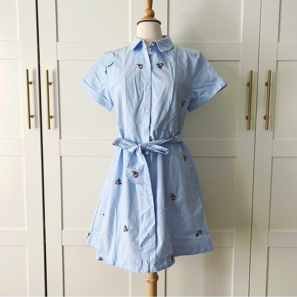 NWT Hill House Laura Dress Oxford Blue with Embroidered Flowers